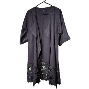 Isda & Co Dark Chocolate Brown Lightweight Wide Lace Hem Open Front Jacket Sz M